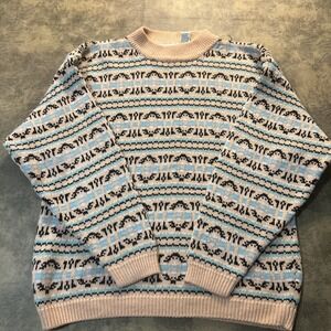 Vintage Sweater Women's Size S Peach Fair Isle Ramie Blend Crew Neck